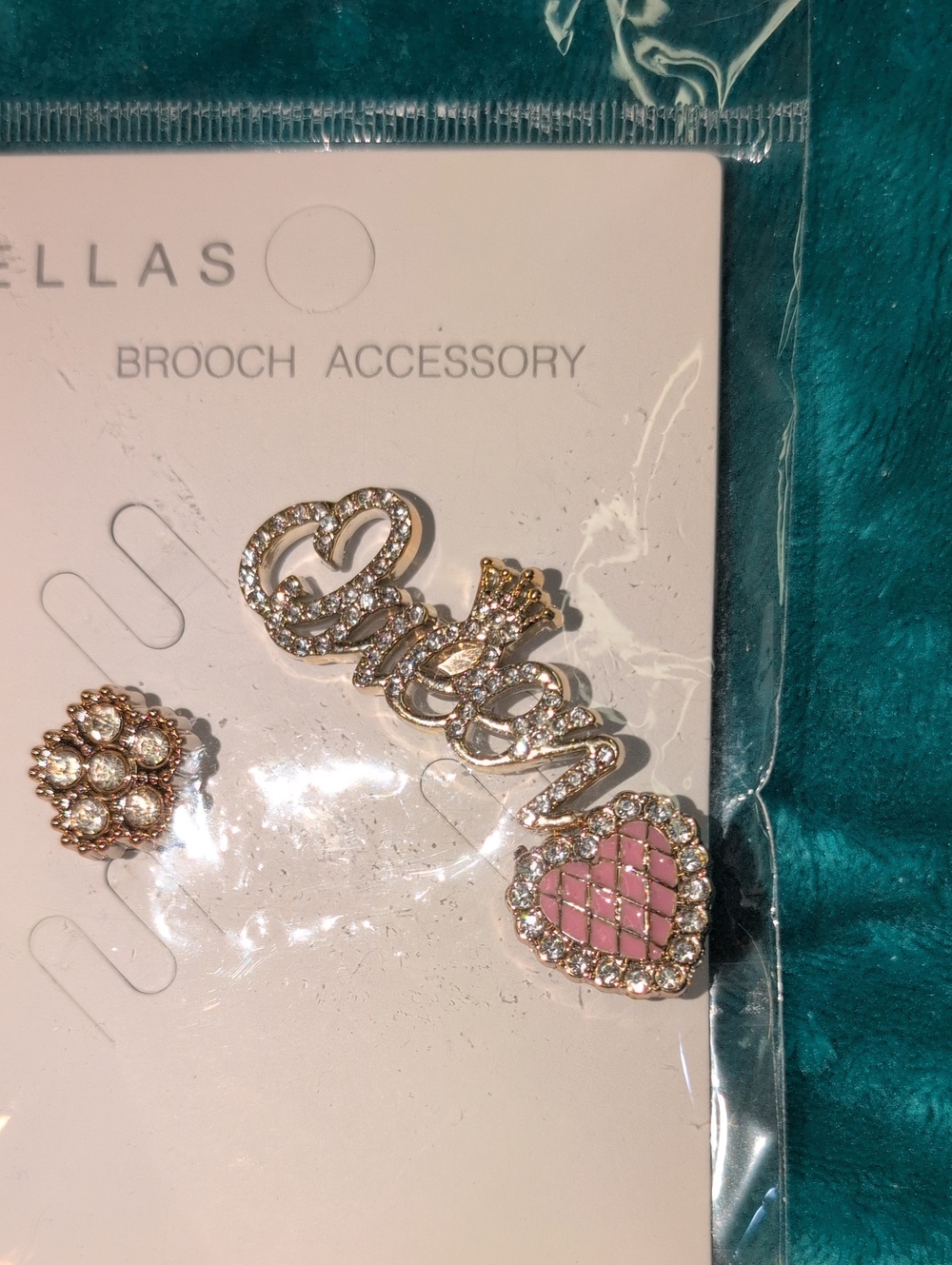 Ellas Pink Heart & Crystal "Queen" Brooch Set